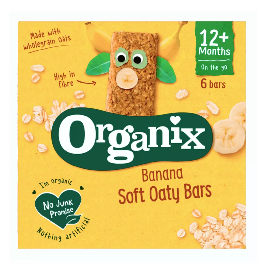 Batoane Bio din ovaz integral cu cereale si banane, +12 luni, 6 batoane x 23 g, Organix, [],farmaciabajan.ro