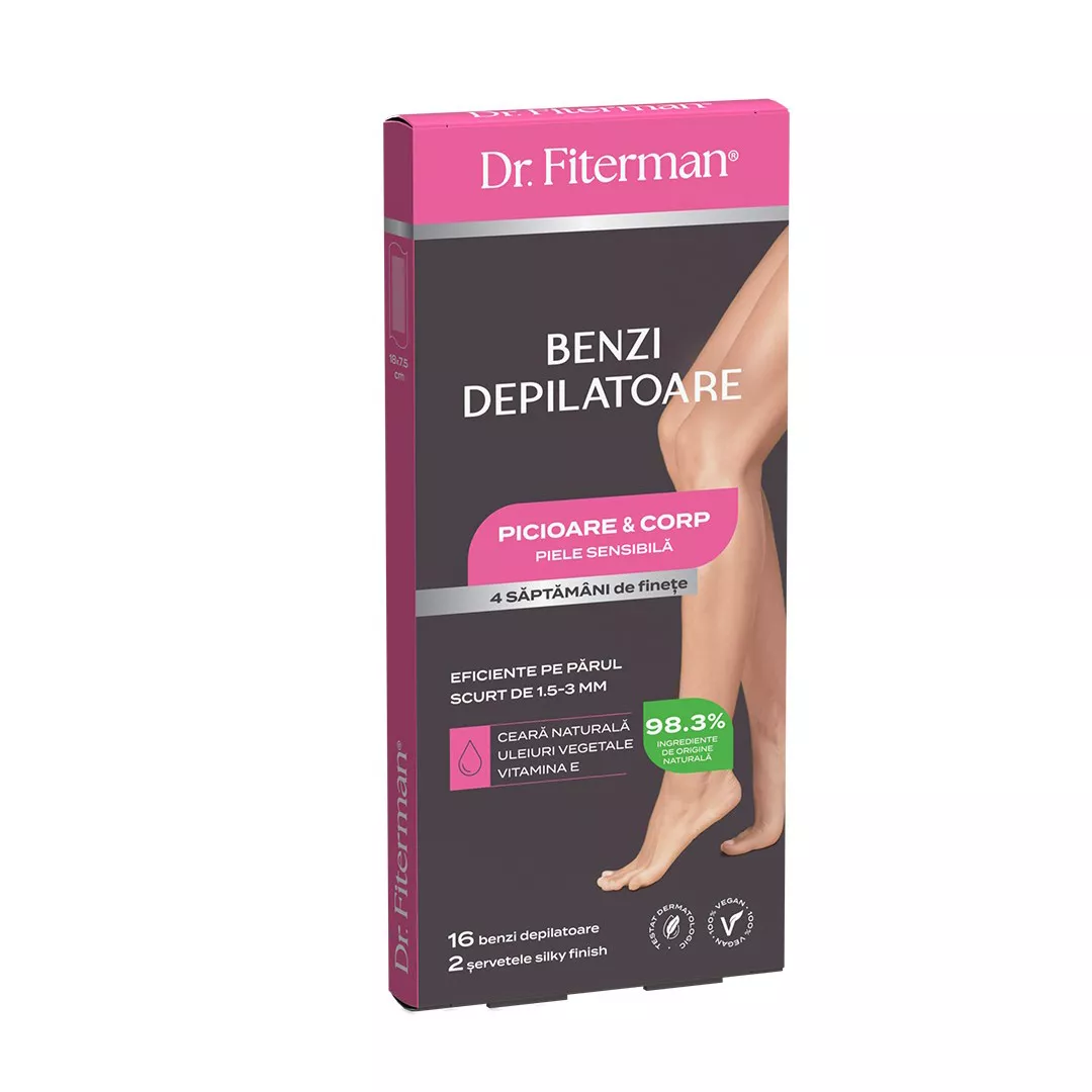 Benzi Depilatoare picioare & corp piele sensibila, 16 benzi, Fiterman Pharma, [],farmaciabajan.ro
