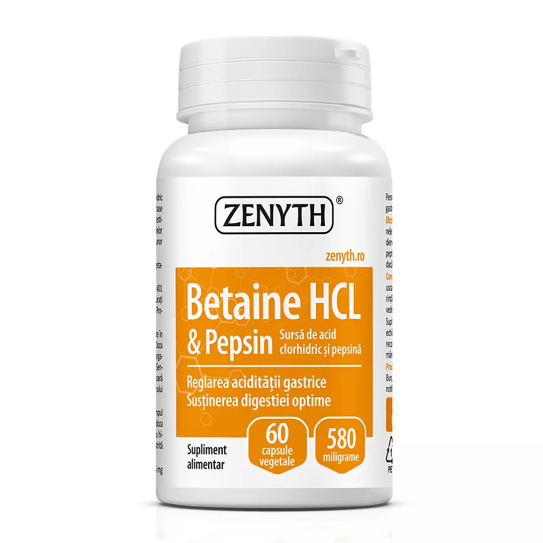 Betaine HCL si Pepsin, 60 capsule, Zenyth, [],farmaciabajan.ro