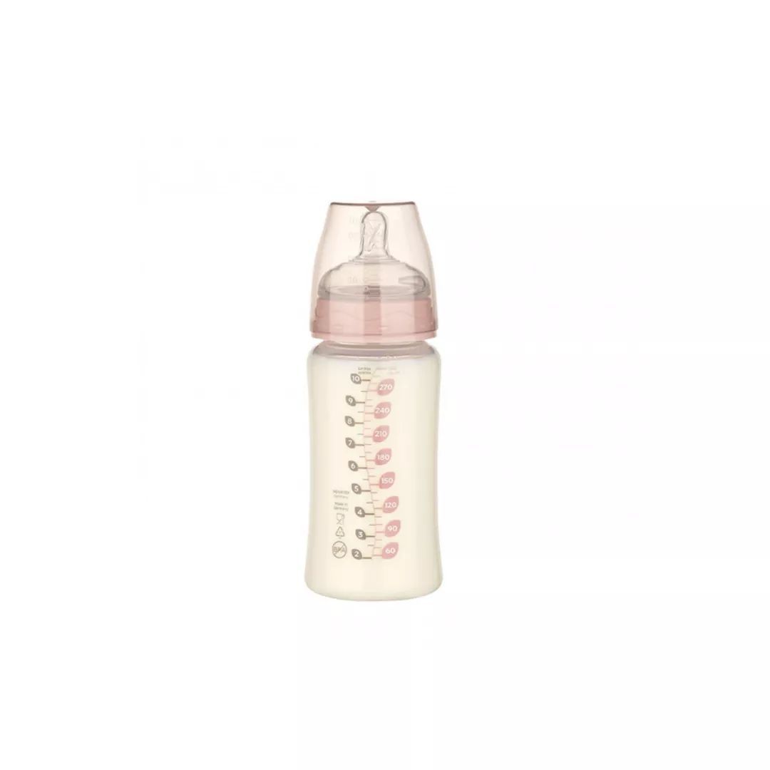 Biberon cu gat larg din PP, 300ml, +0 luni, roz, Dentistar, [],farmaciabajan.ro