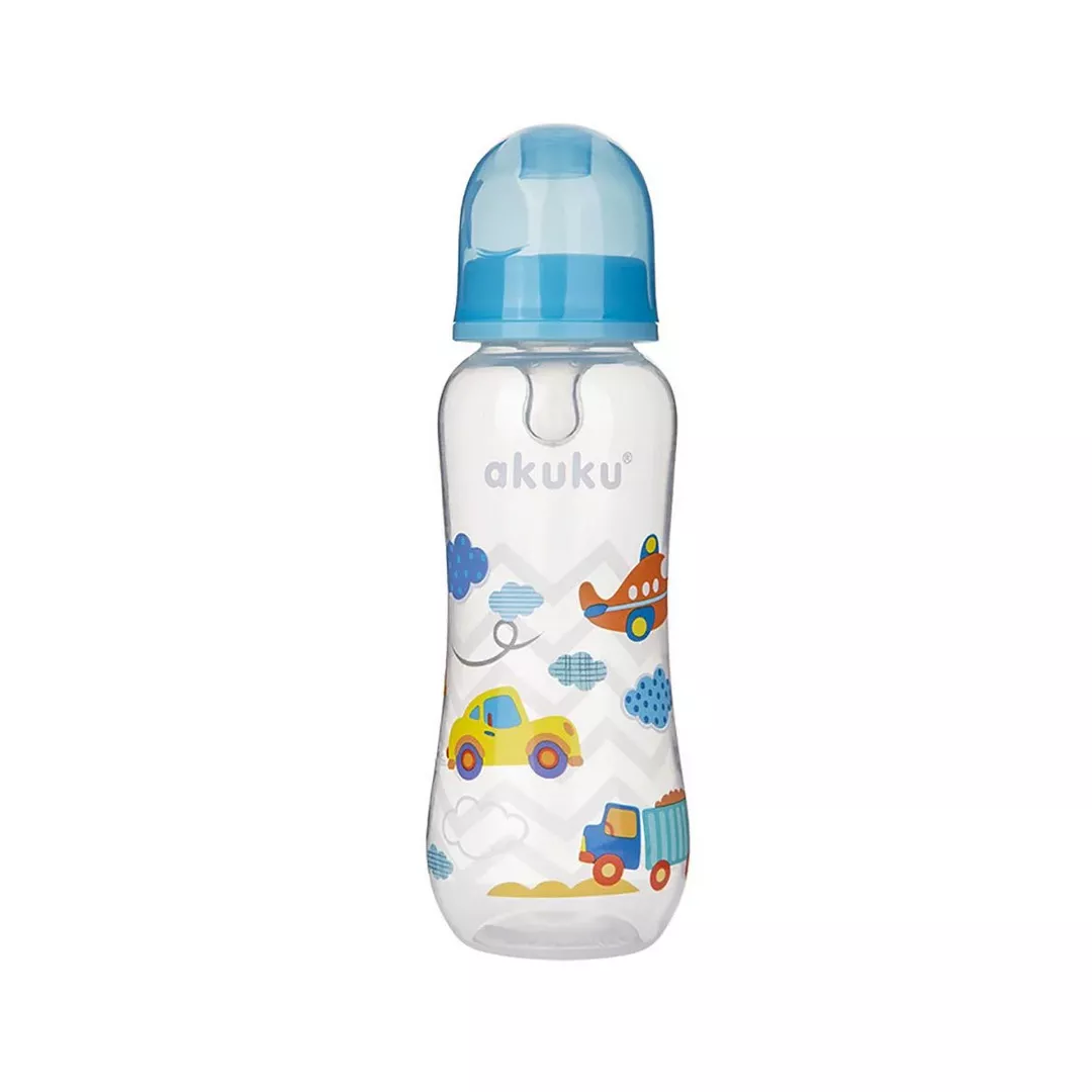 Biberon cu tetina din silicon, 0+ luni, Albastru, 250 ml, Akuku, [],farmaciabajan.ro