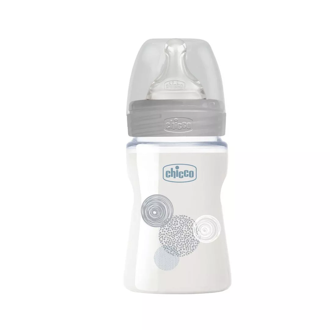 Biberon Well - Being de sticla tetina silicon flux lent, 150 ml, Chicco, [],farmaciabajan.ro