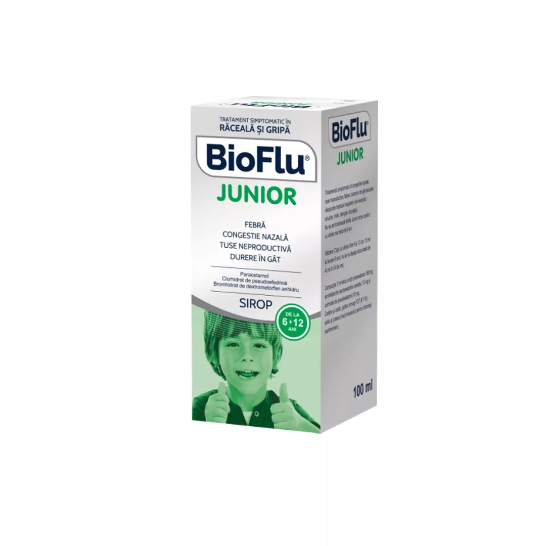 Bioflu Junior sirop, 100 ml, Biofarm, [],https:farmaciabajan.ro