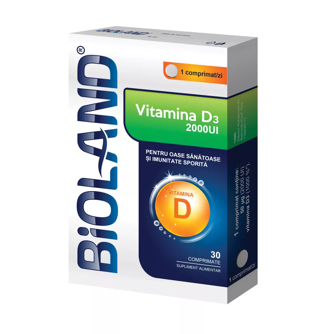 Bioland Vitamina D3, 2000UI, 30 comprimate, [],farmaciabajan.ro