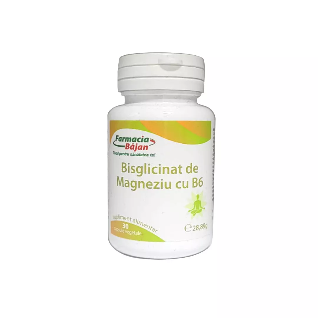 Bisglicinat de Magneziu + B6, 30 capsule, Farmacia Bajan, [],farmaciabajan.ro