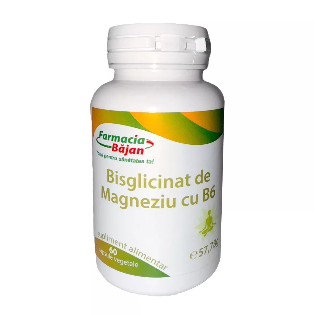 Bisglicinat de Magneziu + B6, 60 cpsule, Farmacia Bajan, [],farmaciabajan.ro
