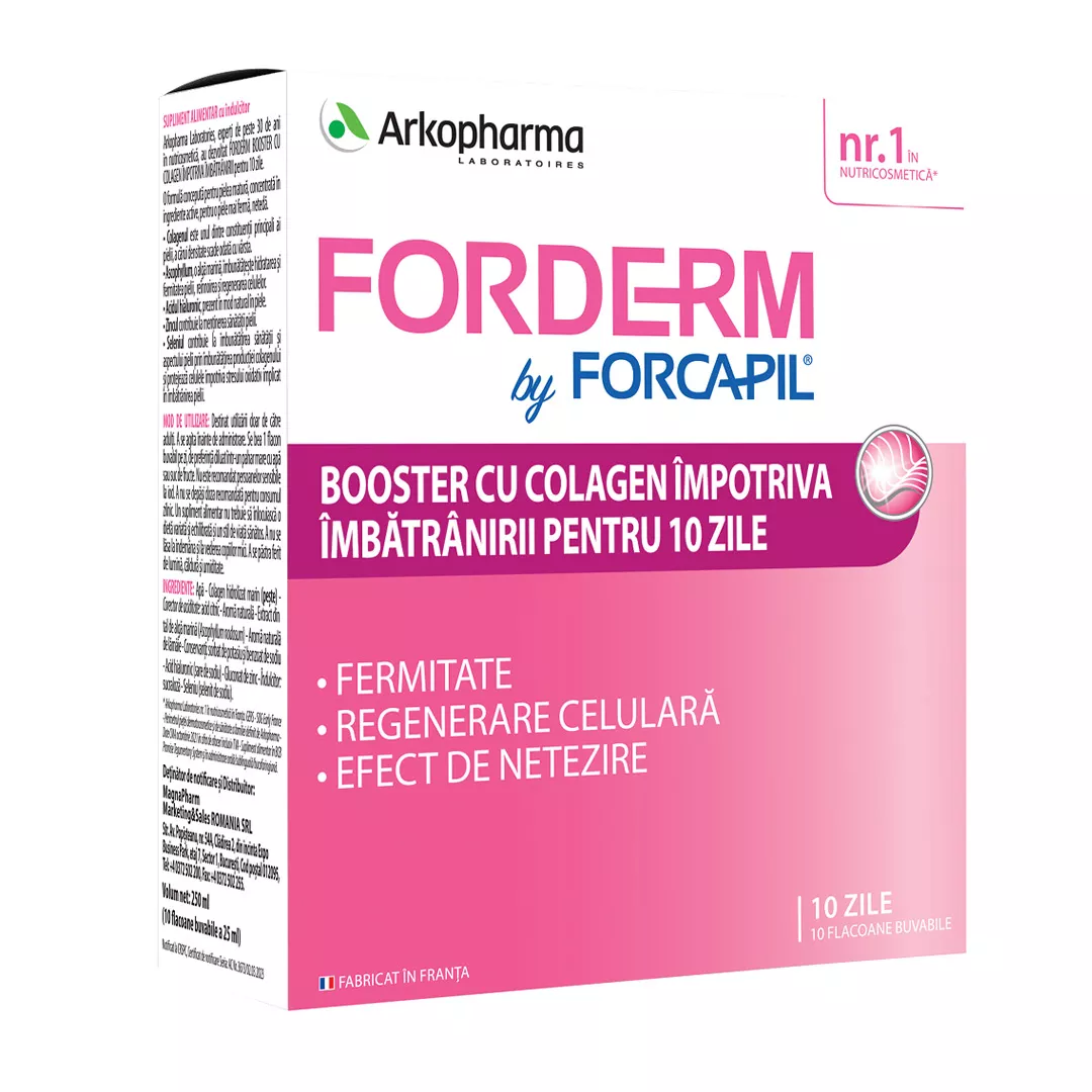Booster cu colagen Forderm by Forcapil, 10 fiole, Arkopharma, [],https:farmaciabajan.ro