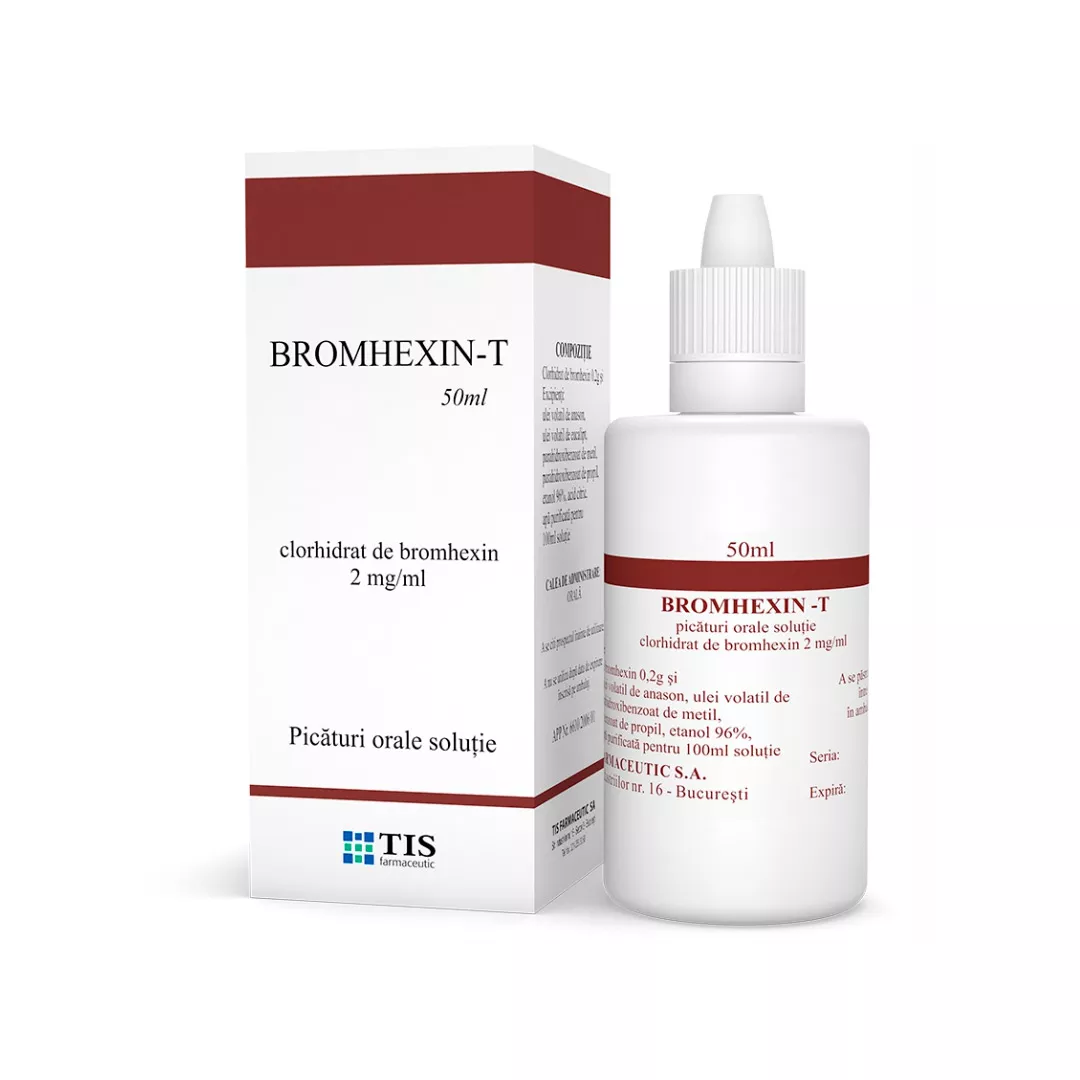 Bromhexin-T 2 mg/ml picaturi orale, 50 ml, Tis Farmaceutic, [],https:farmaciabajan.ro