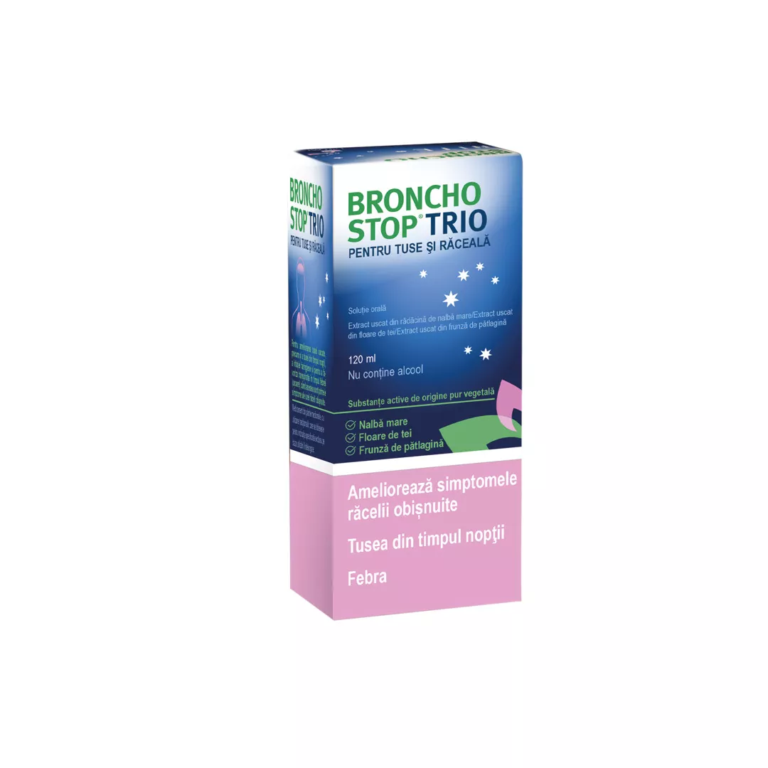 Bronchostop Trio pentru tuse si raceala solutie orala, 120 ml, Kwizda Pharma, [],farmaciabajan.ro