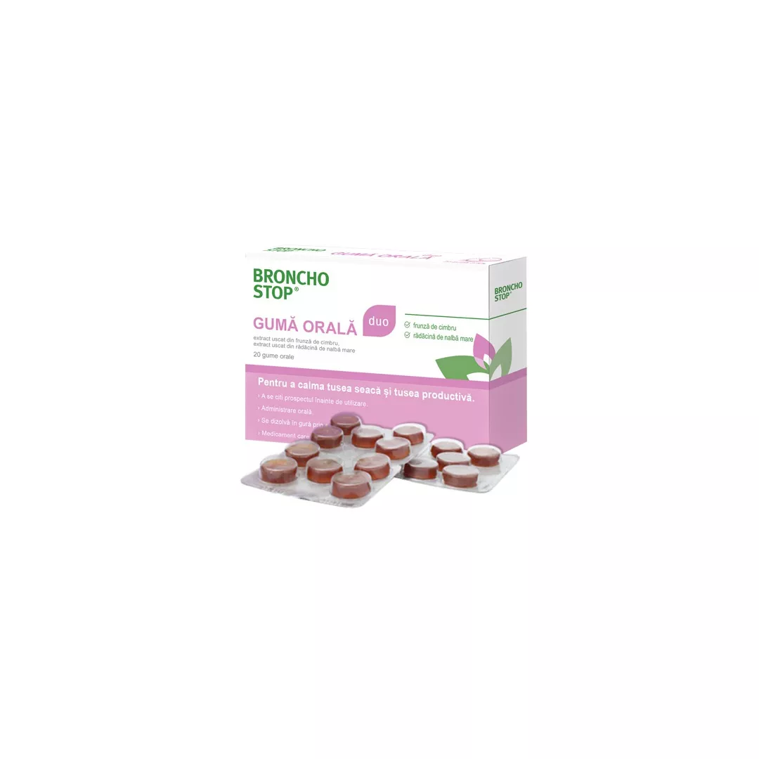 Bronchostop Duo guma orala, 20 bucati, Kwizda Pharma , [],farmaciabajan.ro