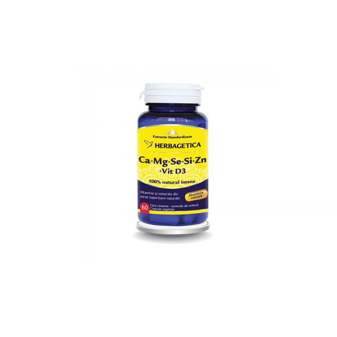 Ca+Mg+Se+Si+Zn cu Vit D3 Complex Forte, 60 capsule, Herbagetica, [],farmaciabajan.ro