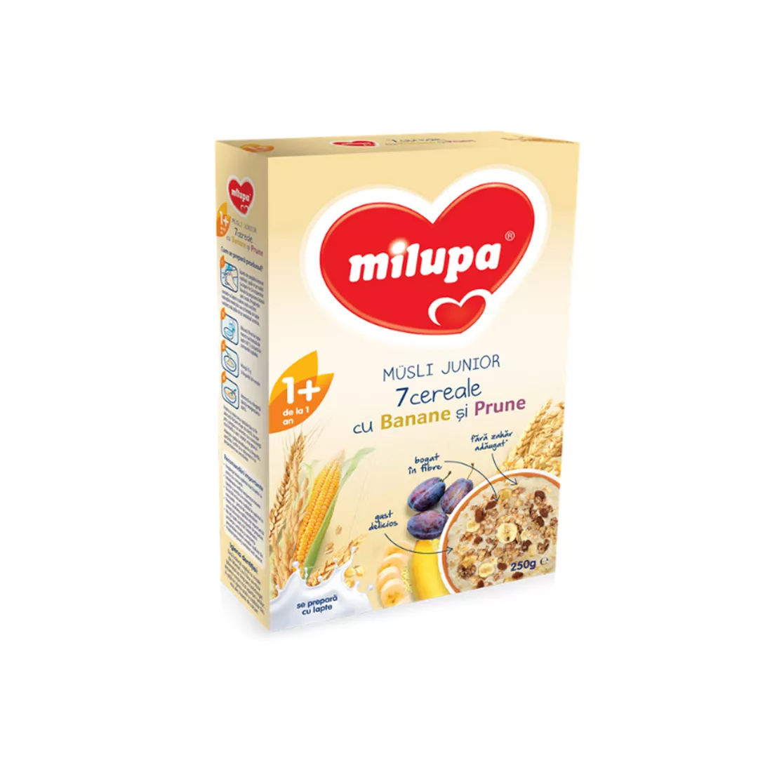 Cadou: Cereale cu banane si prune Musli Junior 7, +12 luni, 250 g, Milupa, [],farmaciabajan.ro