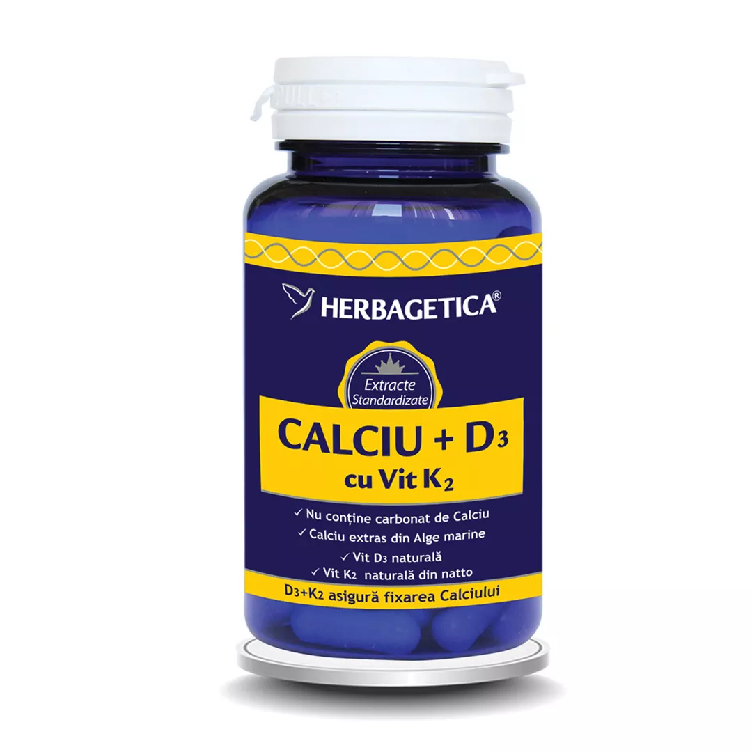 Calciu + D3 + Vitamina K2, 60 capsule, Herbagetica, [],farmaciabajan.ro