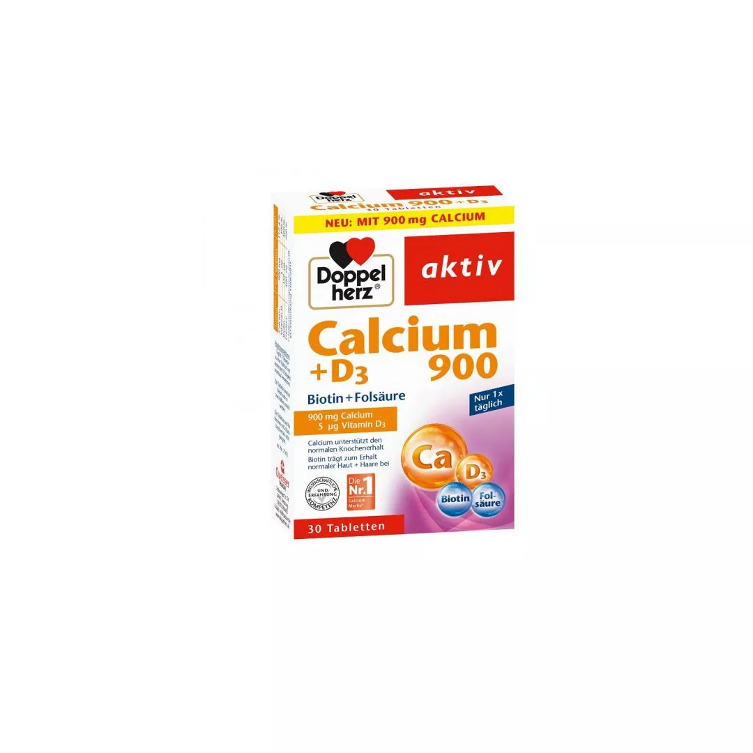 Calciu 900 mg + D3 + Biotina + Acid folic, 30 comprimate, Doppelherz, [],https:farmaciabajan.ro