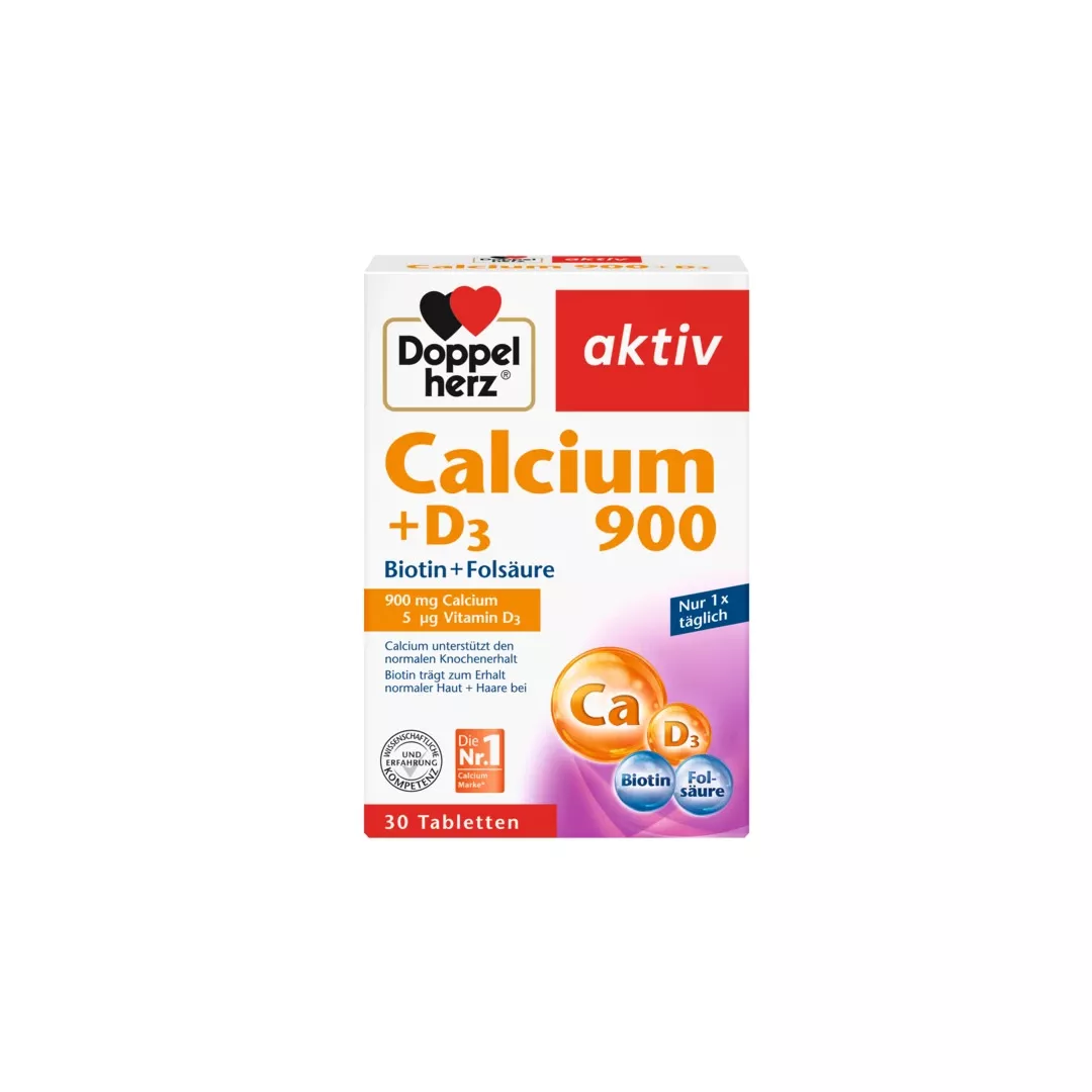Calciu 900 mg + D3 + Biotina + Acid folic, 30 comprimate, Doppelherz, [],farmaciabajan.ro