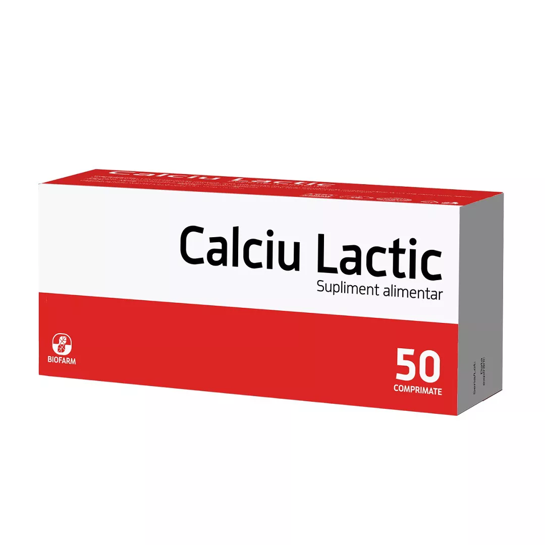 Calciu Lactic, 50 comprimate, Biofarm, [],https:farmaciabajan.ro