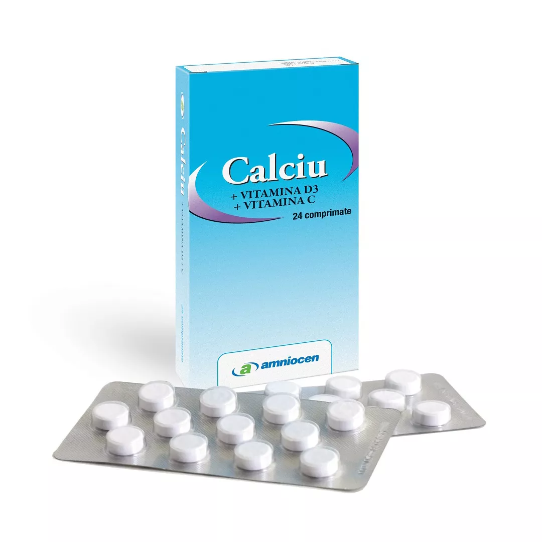 Calciu + Vitamina D3 + Vitamina C, 24 comprimate, Amniocen, [],farmaciabajan.ro