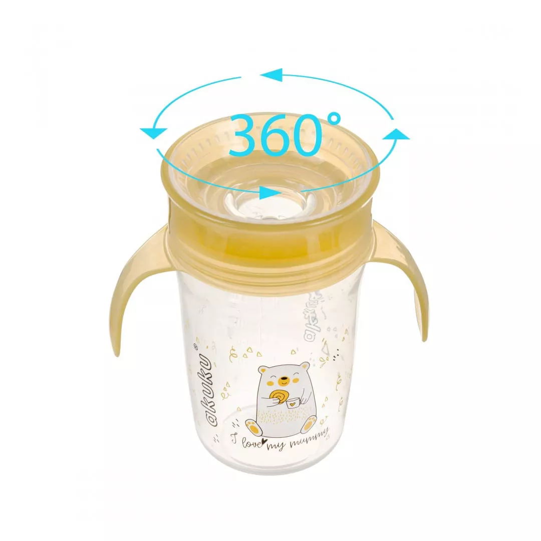 Cana anti-varsare A0670 360&deg; galbena, cu manere, fara BPA, 260 ml, Akuku, [],farmaciabajan.ro