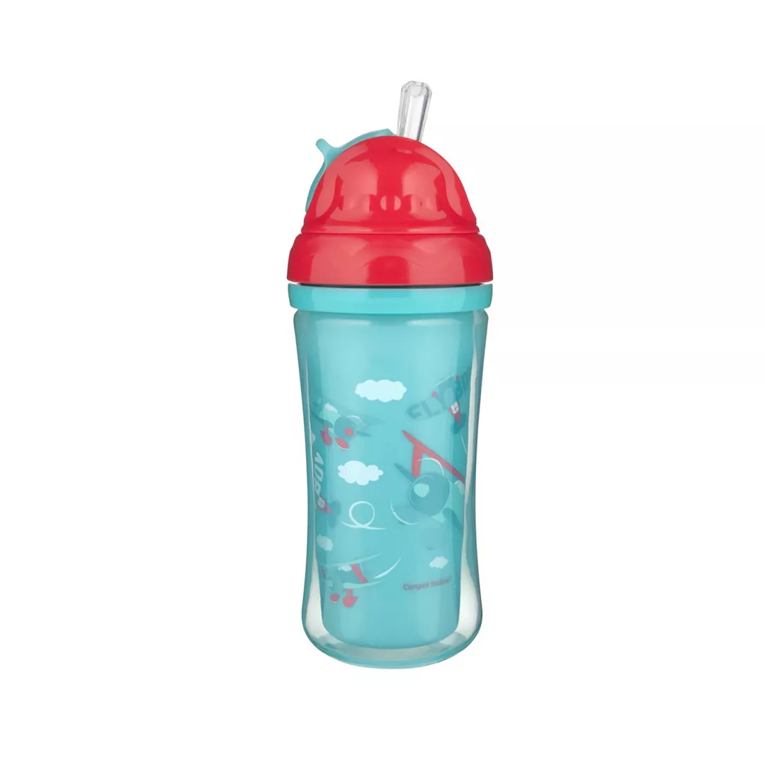 Cana sport cu pai retractabil „Avioane“ 74/052, fara BPA, 260 ml, rosu/turcoaz, 260 ml, Canpol, [],farmaciabajan.ro