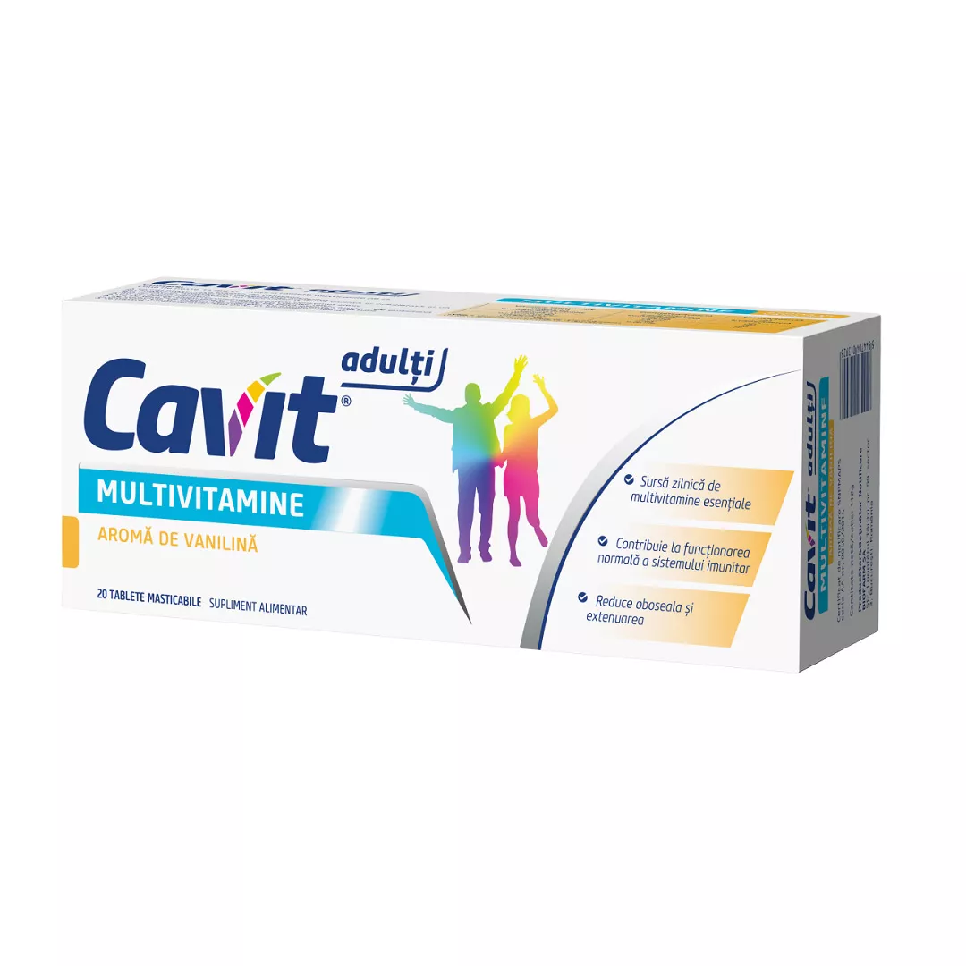 Cavit Adulti Multivitamine aroma de vanilie, 20 comprimate masticabile, Biofarm, [],https:farmaciabajan.ro