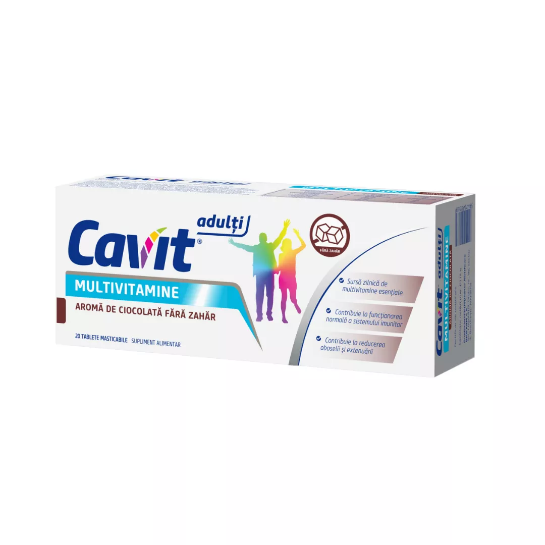 Cavit Adulti cu aroma de ciocolata fara zahar, 20 tablete, Biofarm, [],farmaciabajan.ro