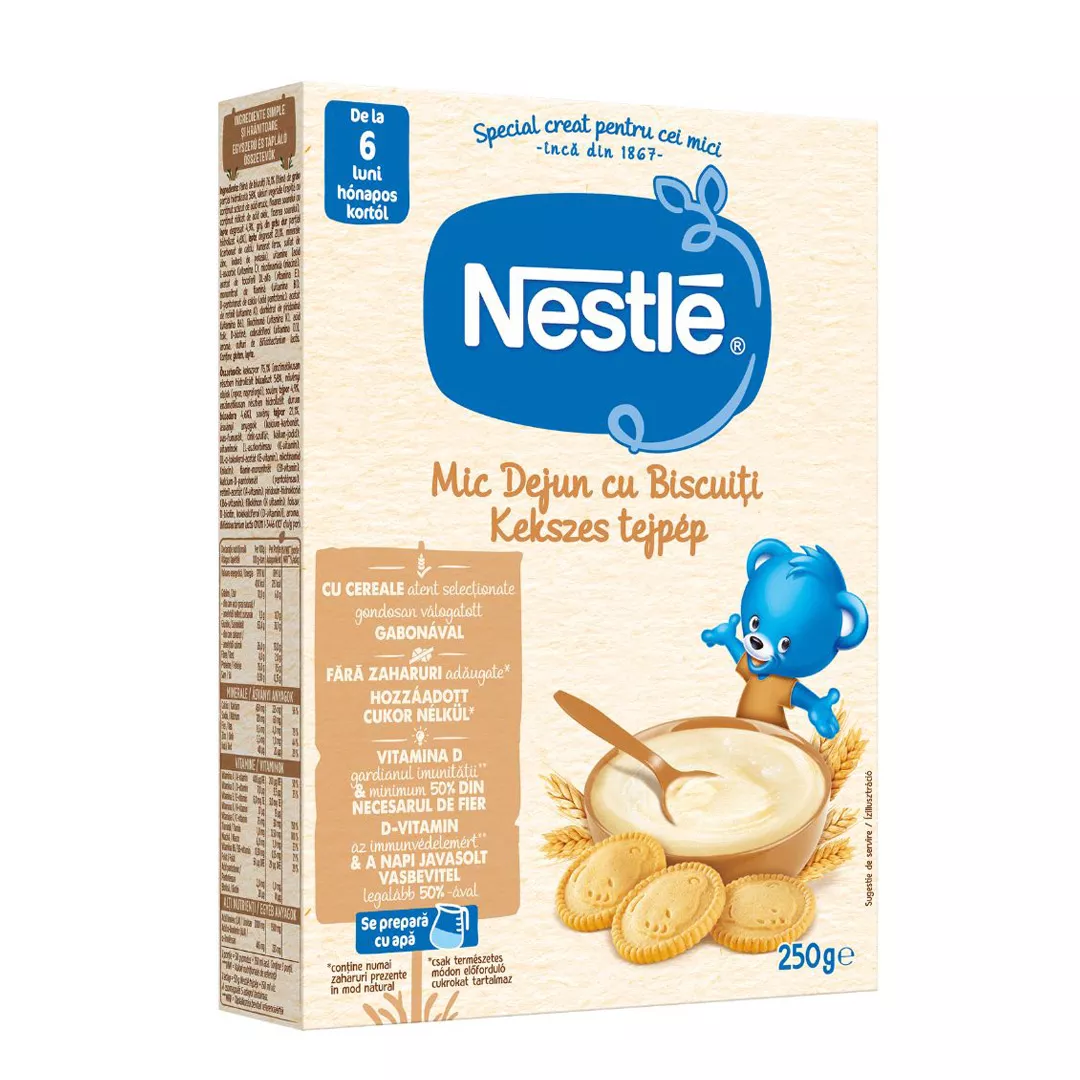 Cereale mic dejun cu biscuiti si lapte Infant Cereals, +6 luni, 250 g, Nestle, [],farmaciabajan.ro
