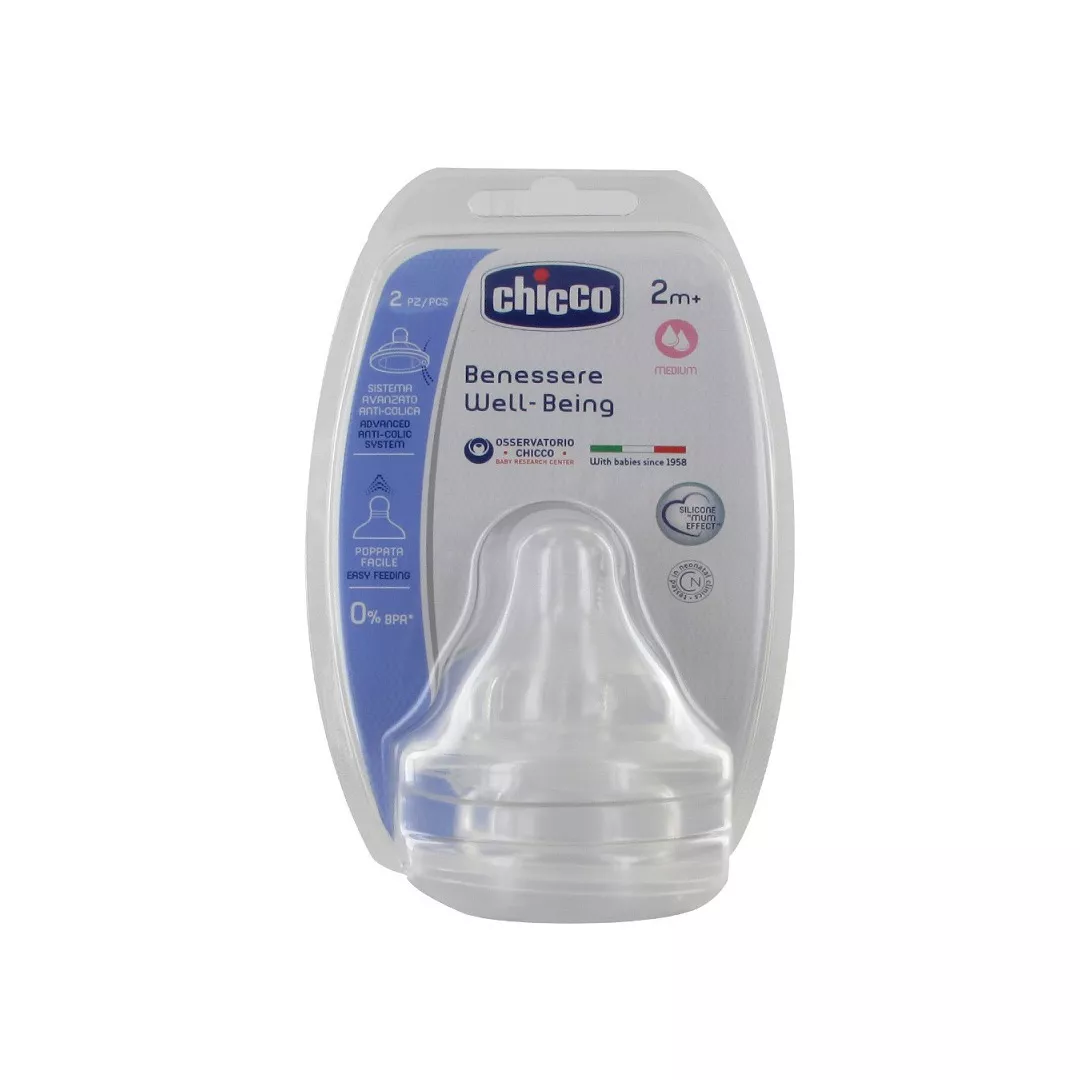 Tetina din silicon flux mediu cu sistem anticolici, 2 luni+, 2 buc, 20823, Chicco, [],farmaciabajan.ro