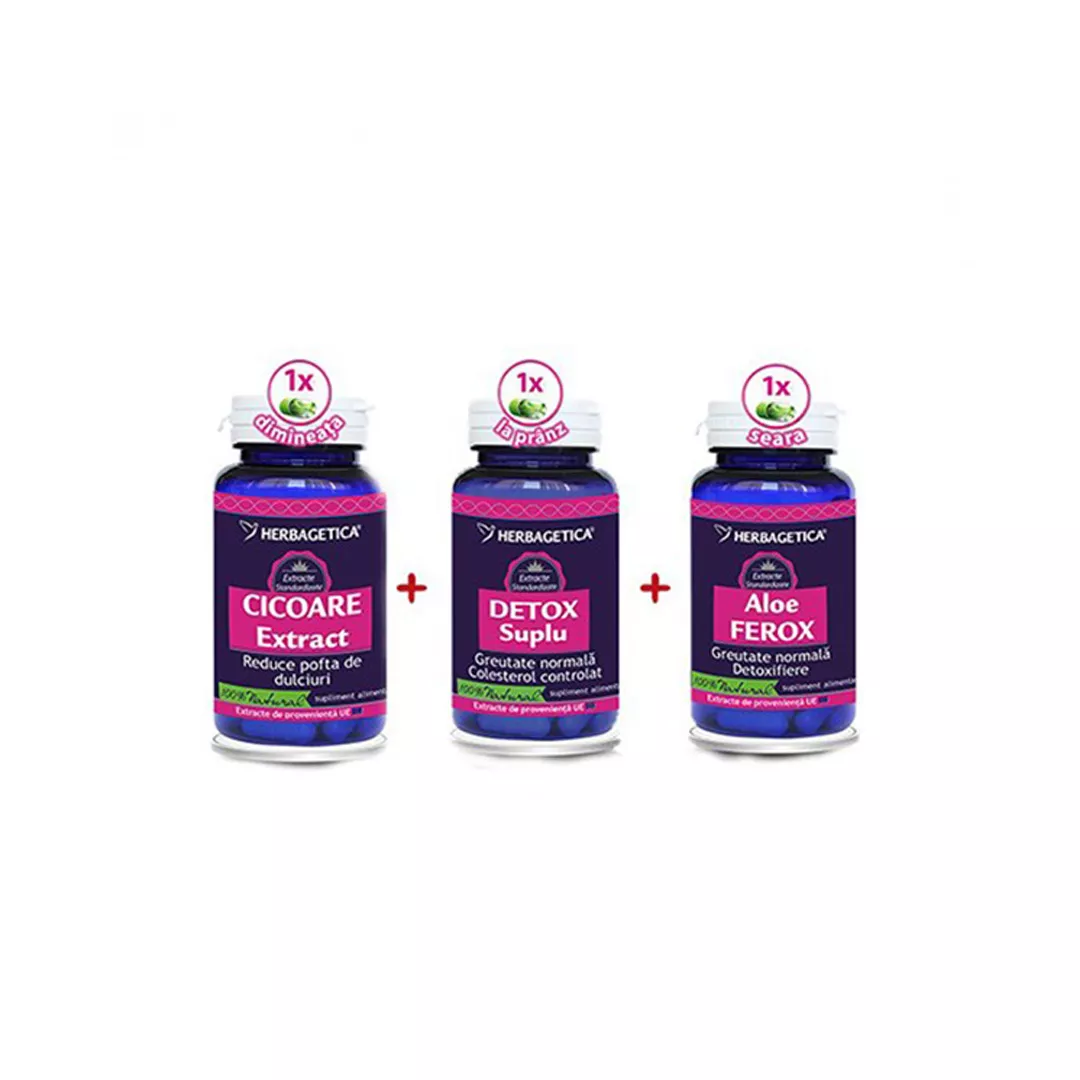 Cicoare Extract, 60 capsule + Detox Suplu, 60 capsule + Aloe Ferox, 60 capsule, Herbagetica, [],farmaciabajan.ro