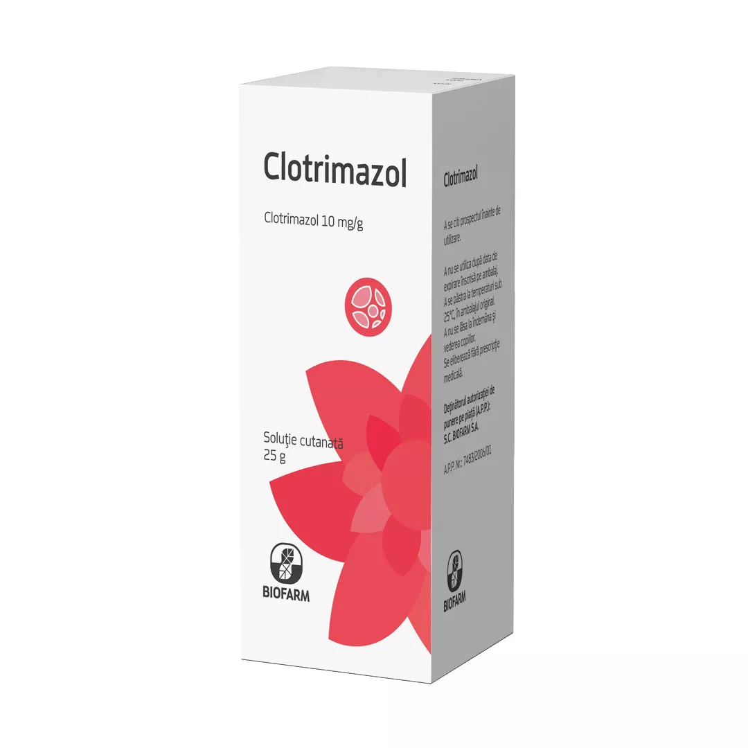 Clotrimazol solutie cutanata, 25 g, Biofarm, [],https:farmaciabajan.ro