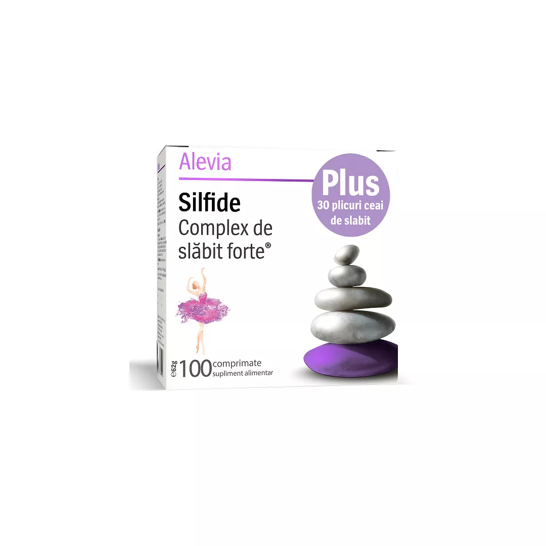 Complex de slabit forte Silfide, 100 comprimate + Ceai de slabit, 30 doze, Alevia, [],farmaciabajan.ro