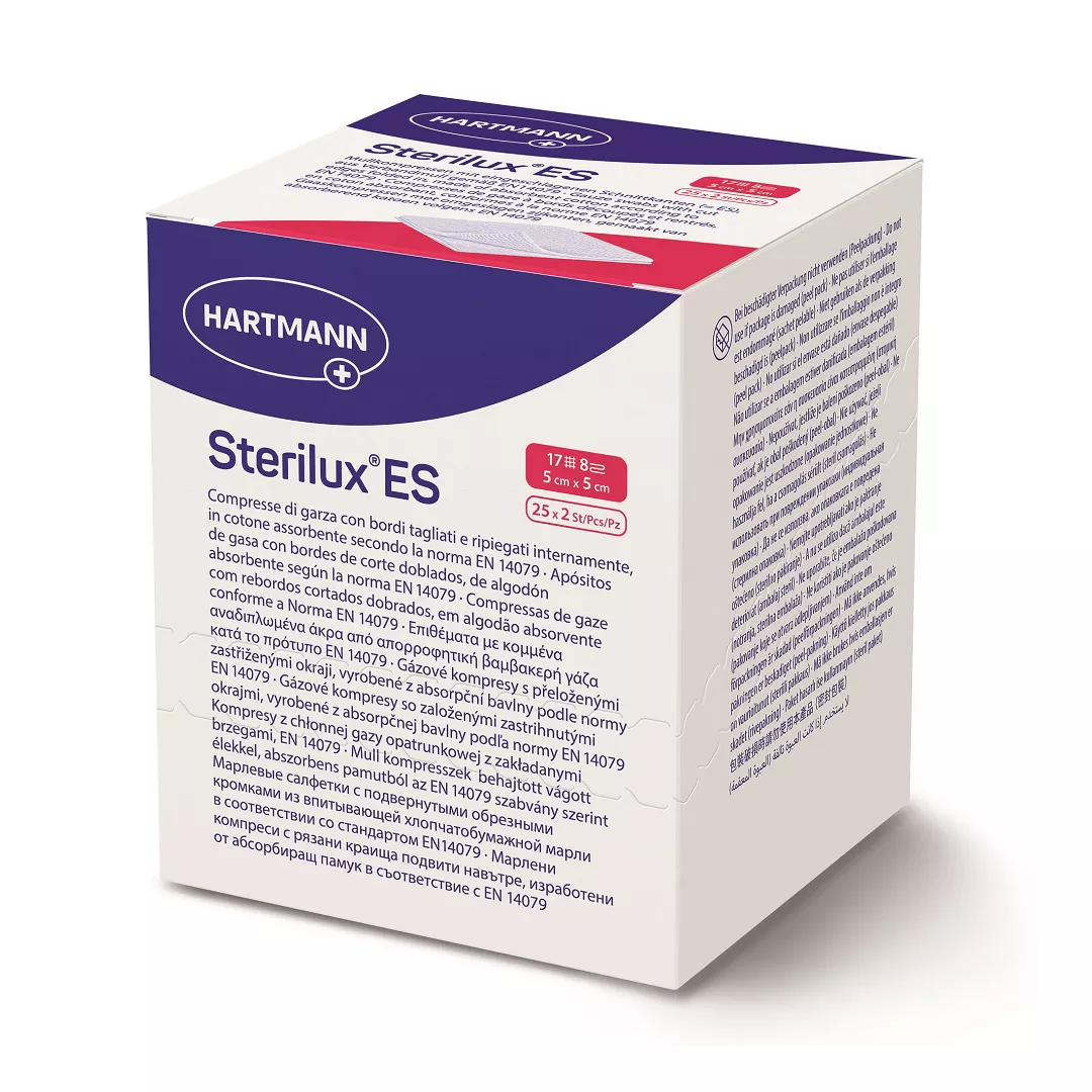 Comprese din tifon sterile Sterilux ES, 5 cm x 5 cm, 25 plicuri, Hartmann, [],https:farmaciabajan.ro
