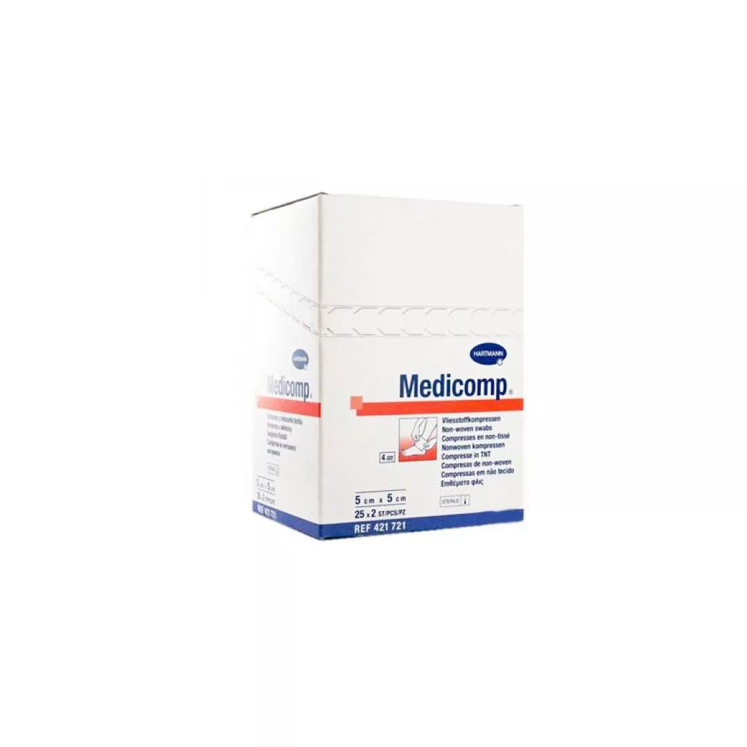 Comprese sterile absorbante din material netesut Medicomp Extra, 5 x 5 cm, 1 cutie/25 bucati, Hartmann, [],https:farmaciabajan.ro