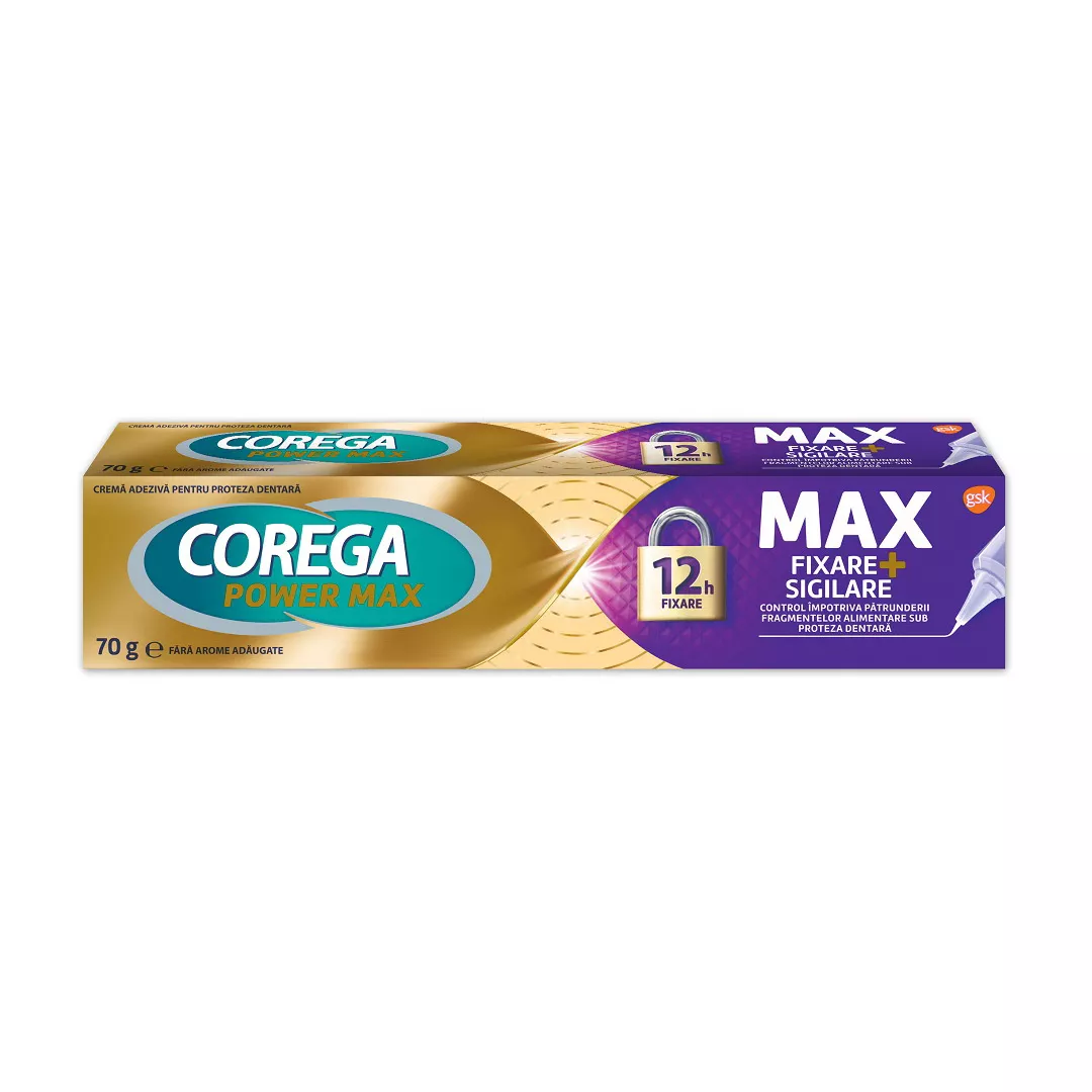 Crema adeziva pentru proteza dentara Corega Power Max Fixare + Sigilare, 70 g, Gsk, [],https:farmaciabajan.ro
