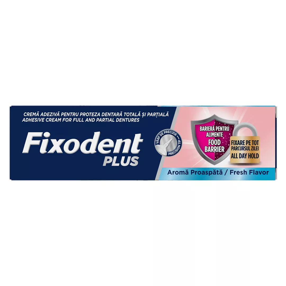 Crema adeziva pentru proteza dentara Plus Food Barrier Fresh, 40 g, Fixodent, [],farmaciabajan.ro