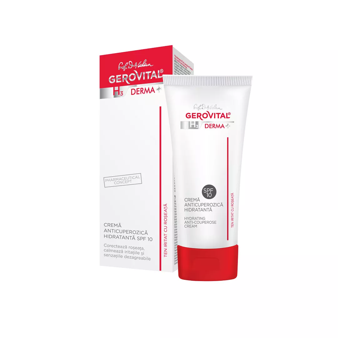 Crema anticuperozica hidratanta SPF 10 Derma+, 50 ml, Gerovital, [],farmaciabajan.ro