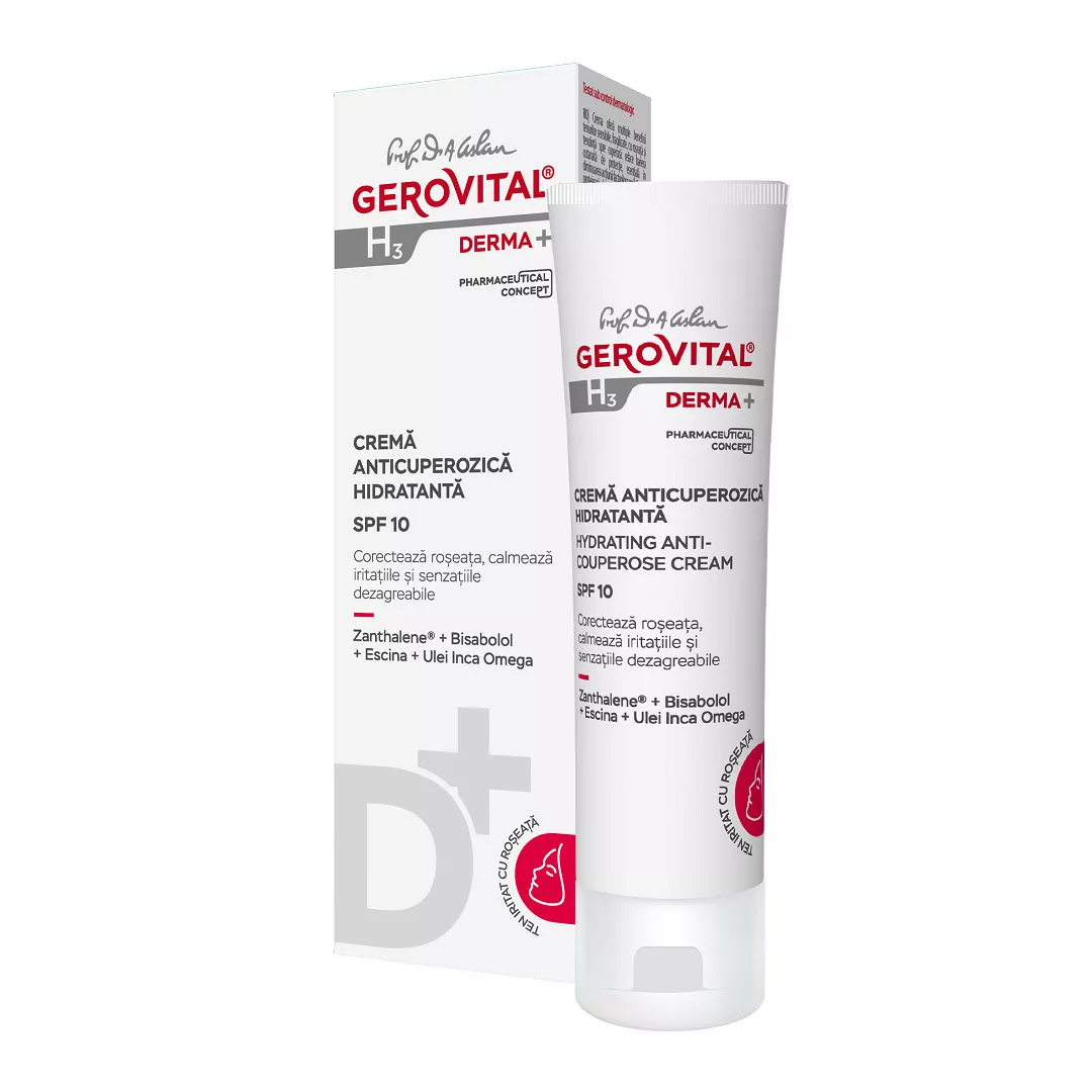 Crema anticuperozica hidratanta SPF 10 Derma+, 50 ml, Gerovital, [],https:farmaciabajan.ro