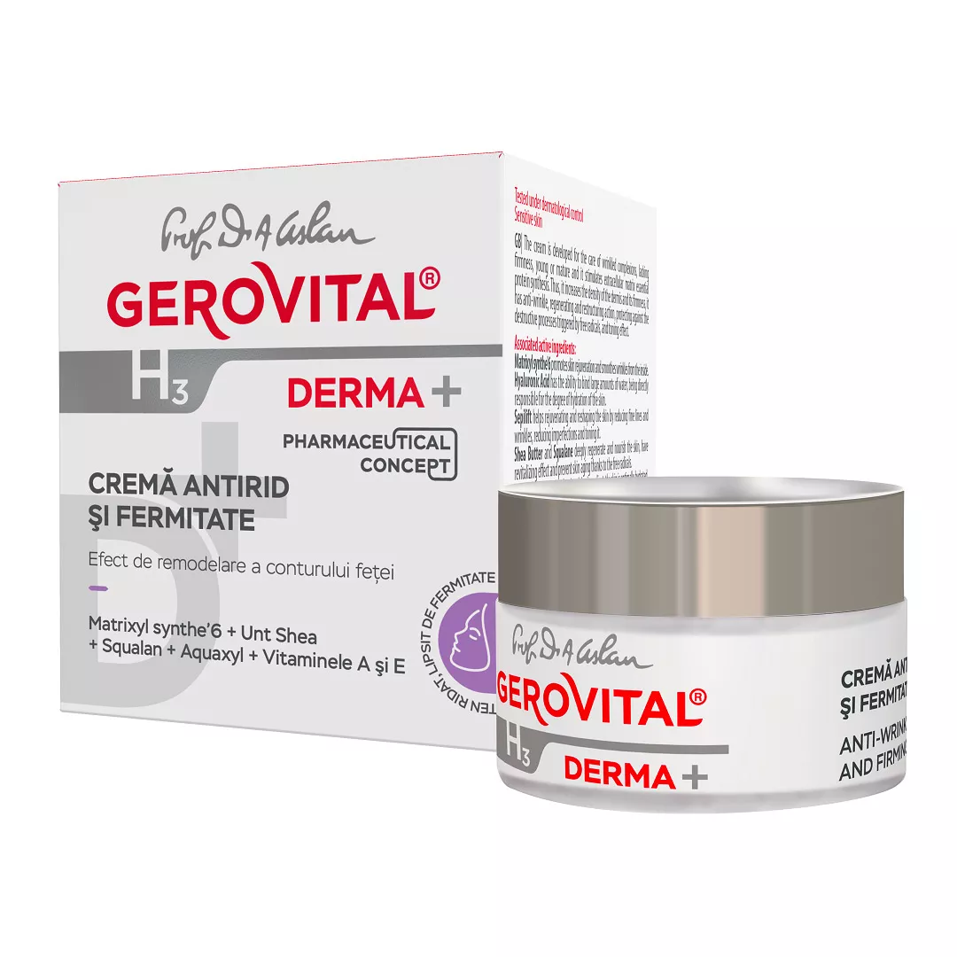 Crema antirid si fermitate H3 Derma+, 50 ml, Gerovital, [],farmaciabajan.ro