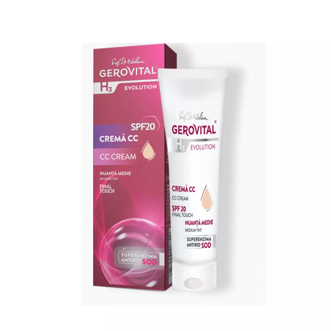 Crema CC SPF 20 Nuanta Medie Final Touch, H3 Evolution, 30 ml, Gerovital, [],farmaciabajan.ro
