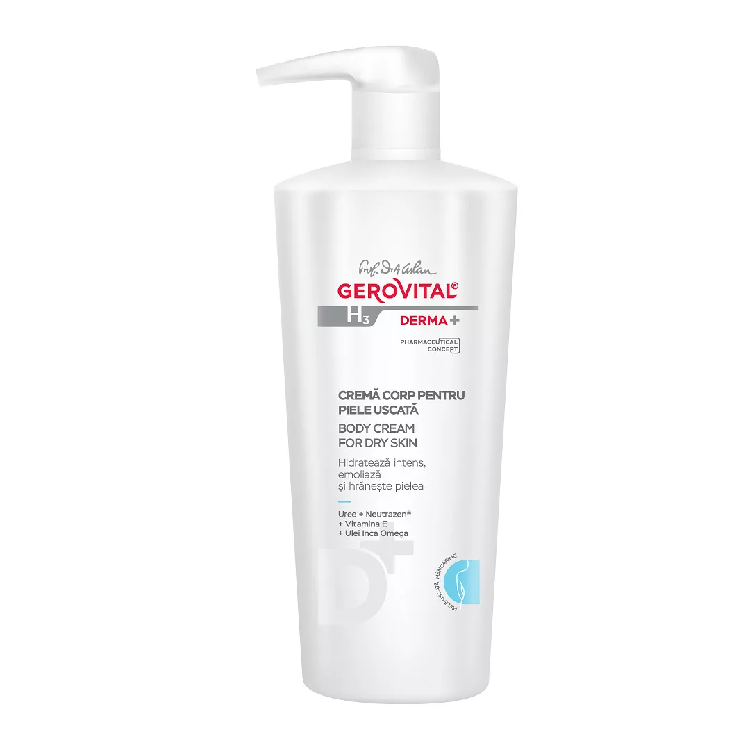 Crema corp pentru piele uscata H3 Derma+, 500 ml, Gerovital, [],farmaciabajan.ro