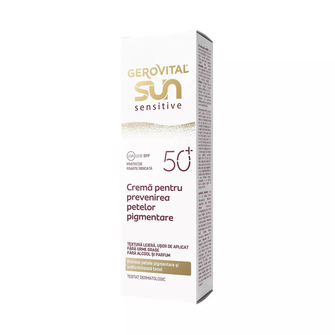 Crema de fata anti pete pigmentare cu SPF 50+ Sun Sensitive, 50 ml, Gerovital, [],farmaciabajan.ro
