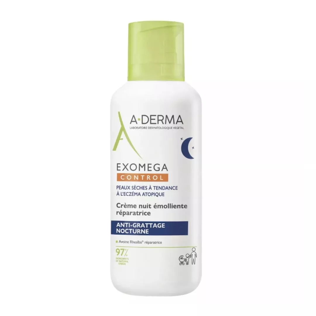 Crema de noapte reparatoare si emolienta pentru piele uscata Exomega Control, 400 ml, A-Derma, [],farmaciabajan.ro