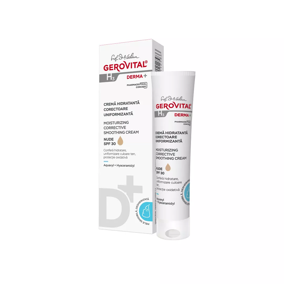 Crema hidratanta corectoare uniformizanta H3 Derma+, 30 ml, Gerovital, [],farmaciabajan.ro