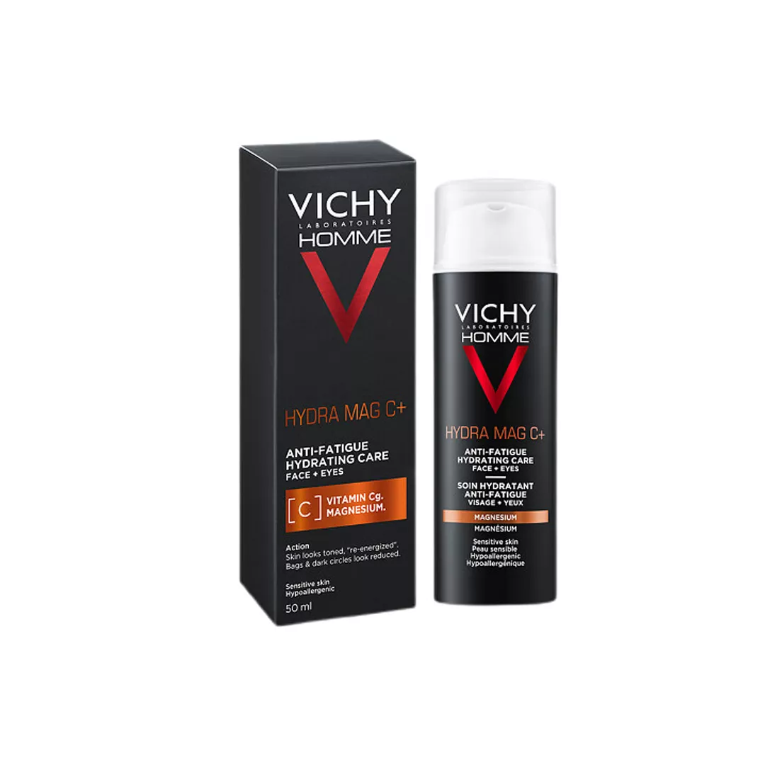 Crema hidratanta cu efect anti-oboseala pentru fata si zona ochilor Hydra Mag C, 50 ML, Vichy Homme, [],farmaciabajan.ro