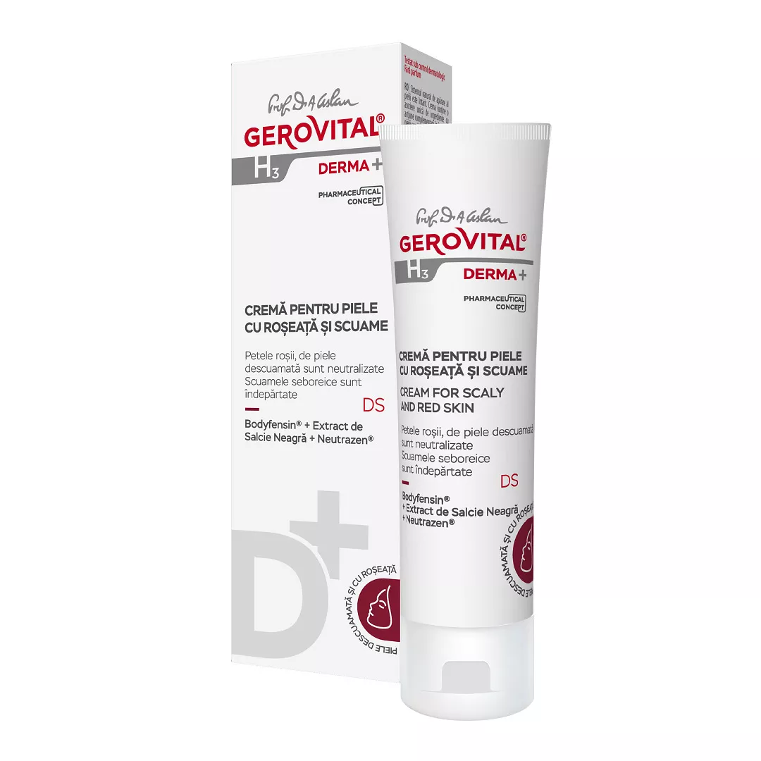 Crema pentru piele cu roseata si scuame H3 Derma+, 50 ml, Gerovital, [],farmaciabajan.ro
