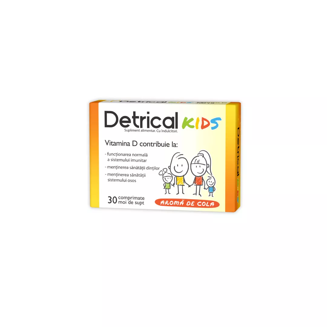 Detrical Kids cu aroma de cola D3 400 UI, 30 comprimate moi de supt, Zdrovit, [],farmaciabajan.ro