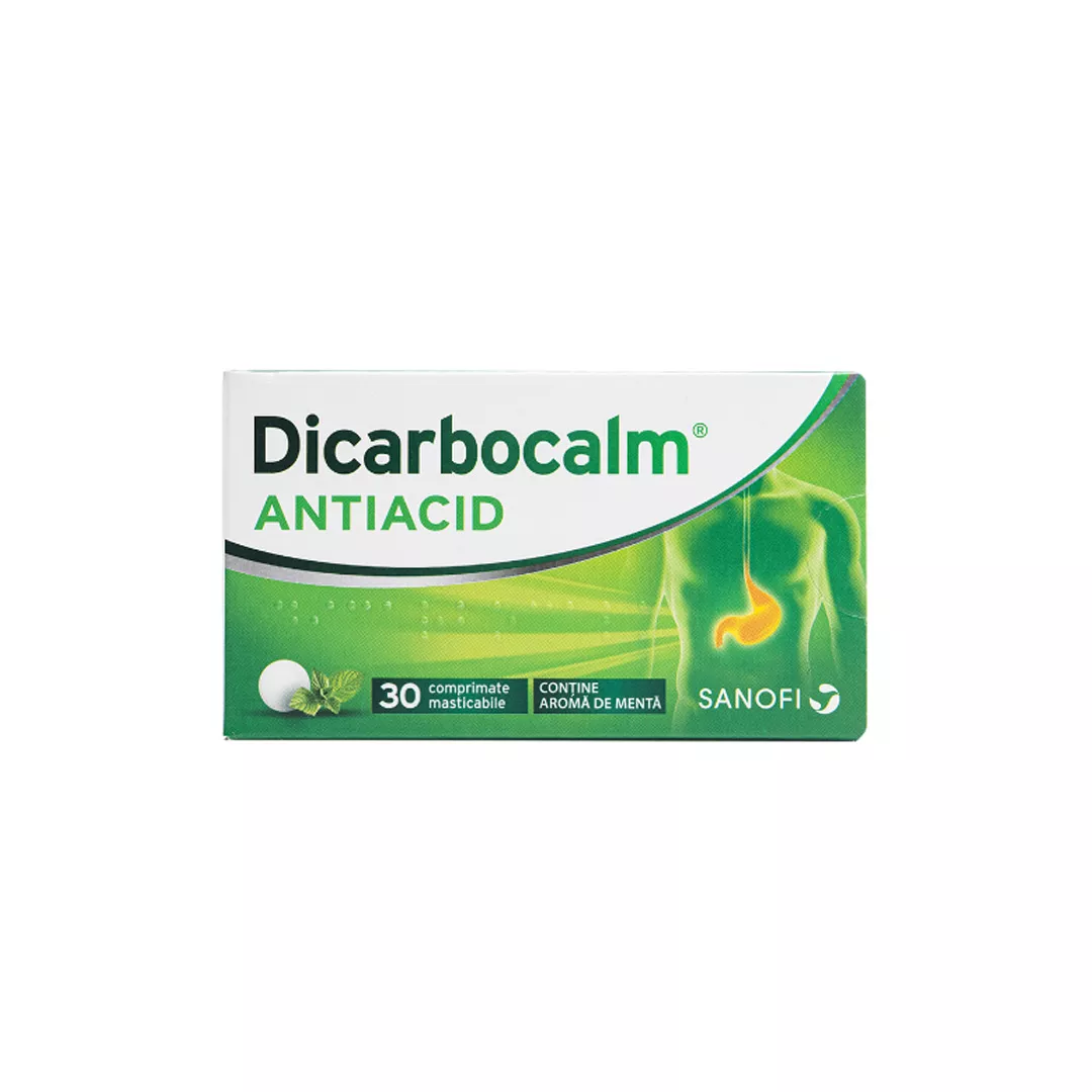 Dicarbocalm antiacid, 30 comprimate masticabile, Sanofi, [],farmaciabajan.ro