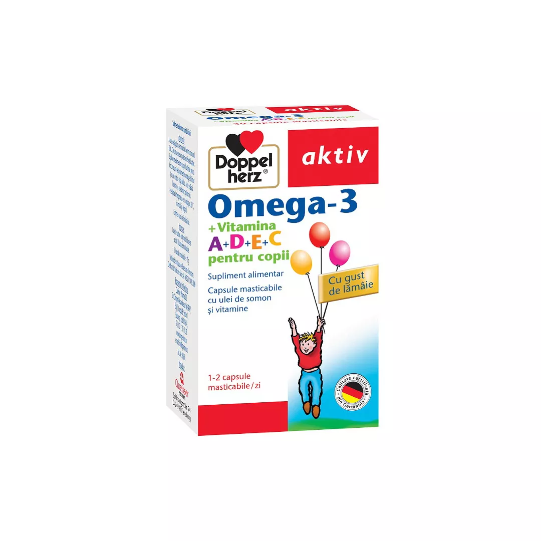 Omega 3 Vitamina A+D+E+C pentru copii, 30 capsule, Doppelherz, [],farmaciabajan.ro