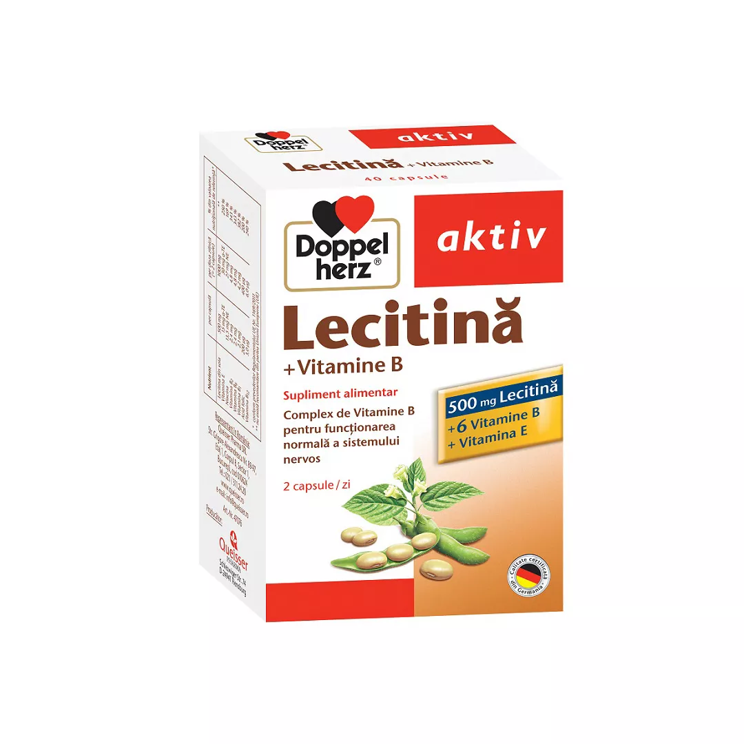 Lecitina+Vitamina B si E, 40 capsule, Doppelherz, [],https:farmaciabajan.ro