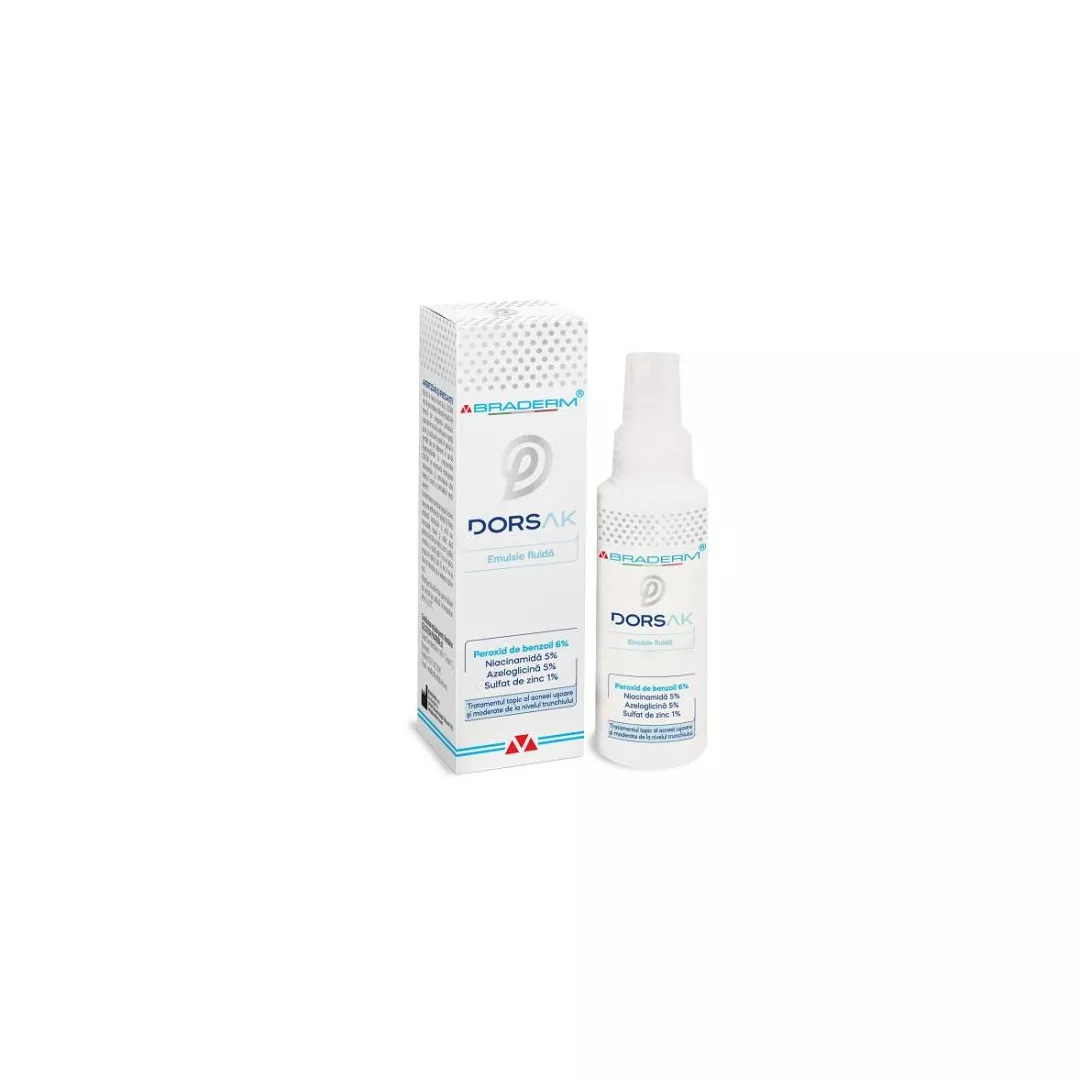 Dorsak spray cu emulsie fluida pentru acneea trunchiului, 100 ml, Braderm, [],farmaciabajan.ro