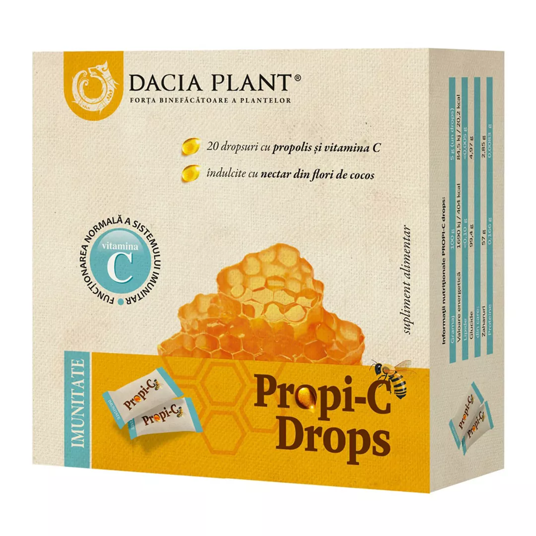 Dropsuri cu propolis si vitamina C Propi-C, 20 dropsuri, Dacia Plant, [],farmaciabajan.ro